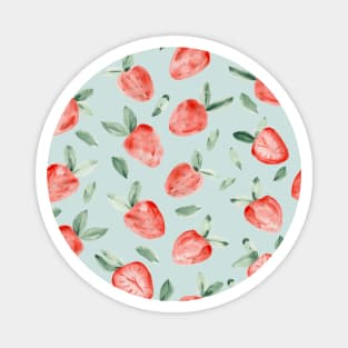 Watercolor painting of tropical strawberries on light greenish blue background Magnet